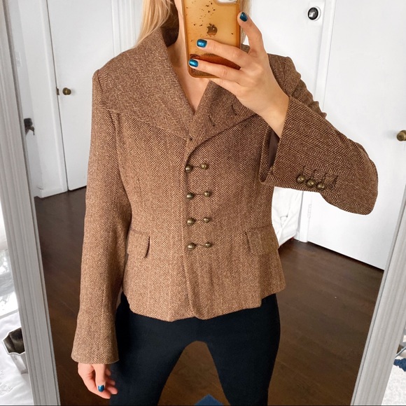 π H&M BROWN HERRINGBONE WOOL BLEND BLAZER JACKET! - Picture 6 of 15